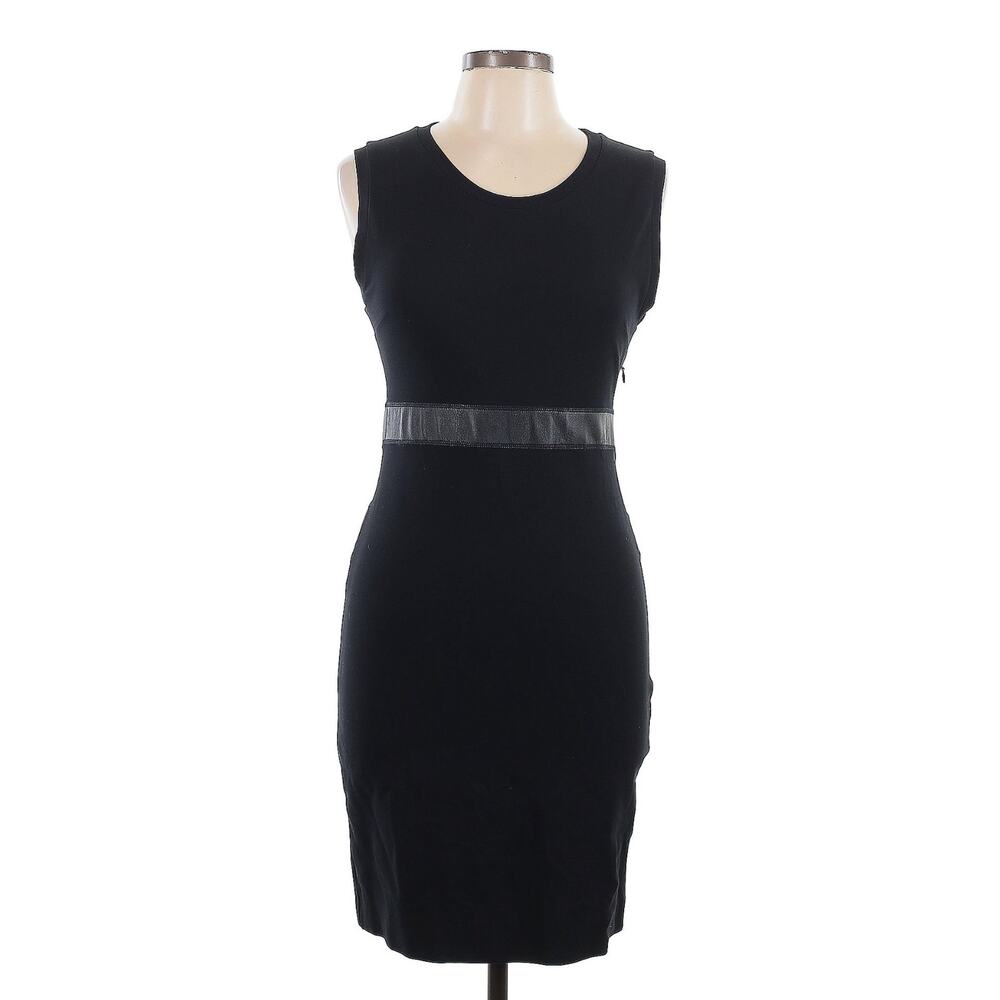 Sandro Paris Black Cutout Back Mini Dress Calf Leather Trim EU 3/ US 6 - Picture 2 of 14